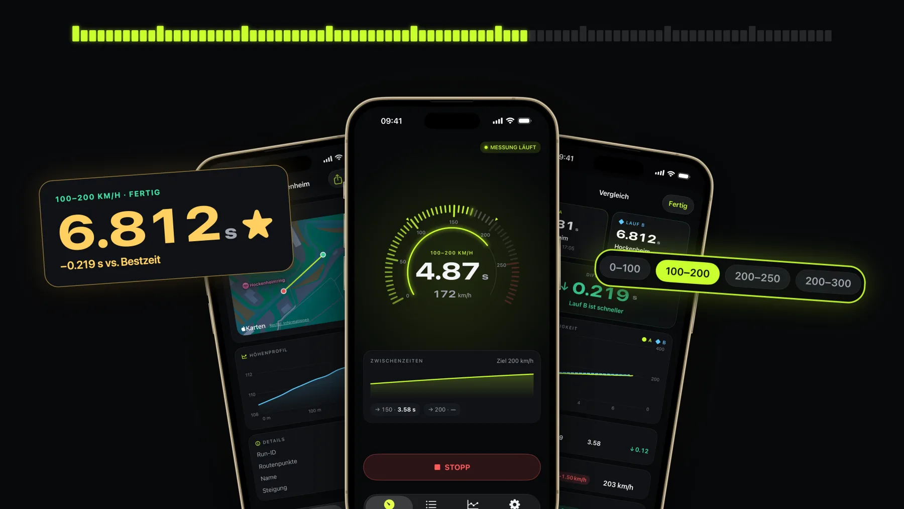 AsphaltTimer 2.0: Live-Tacho, Bestzeit und Run-Vergleich auf drei iPhones